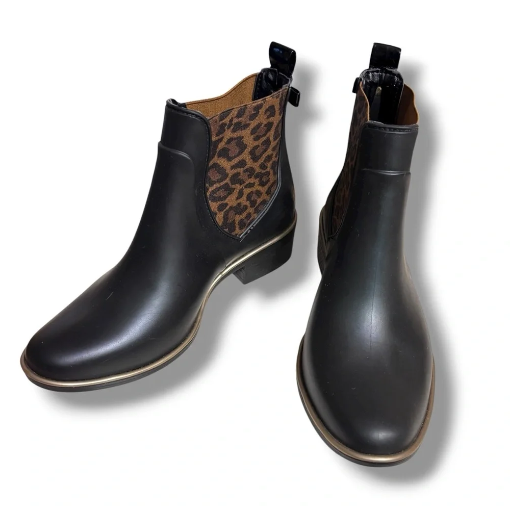 KATE SPADE Sedgewick Domina Chelsea Rain Boots Leopard Print Accent Size 6/7